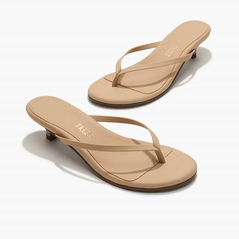 TKEES Julia Leather Thong Kitten Heel Sandal Sunkissed 10 NWT Classic Minimalist